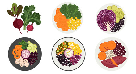 Vibrant healthy salads and fresh vegetables arranged artistically for culinary inspiration and wellness