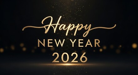 Elegant happy new year 2026 greeting with golden text on a dark background