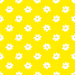 Cheerful Hand-Drawn Daisy Floral Seamless Pattern on Yellow