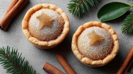 Traditional British Christmas mince pies homemade festive dessert flat lay