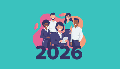 Diverse professional team planning for 2026 success and future goals