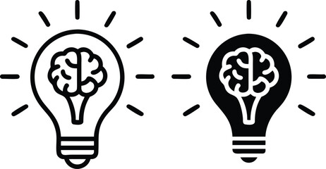 Idea Thinking Intelligence Solution Knowledge Learning Brain Bulb Light Icon Vector Silhouette and Pictogram..eps