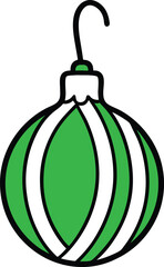 Green Christmas Ornament with White Stripes vector