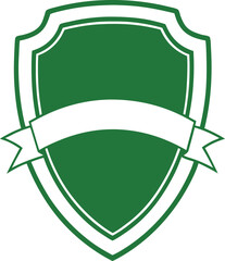 Green Shield Emblem with White Ribbon Banner Keywords: shield, emblem, badge, crest, award