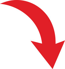 Red curved arrow pointing down on white background
