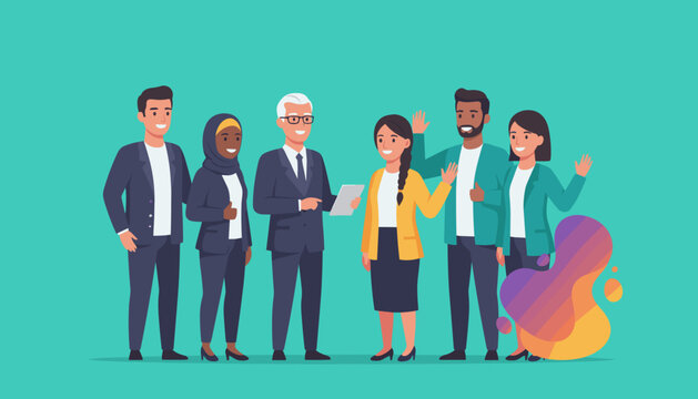 Diverse professional business team illustration showcasing collaboration inclusion and success