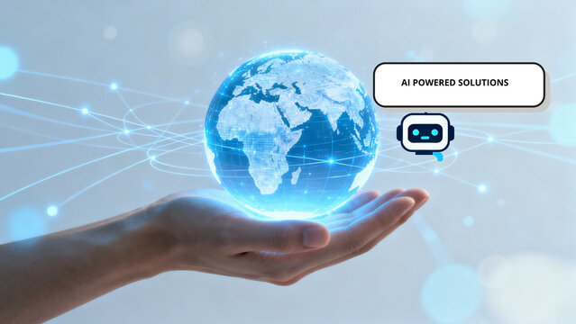 AI Powered Solutions: Global Networked Chatbot Service Concept