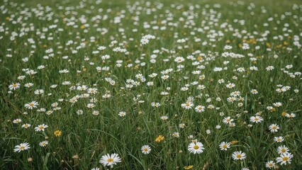 A field full of daisies and wildflowers in a green meadow
