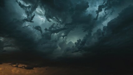 Obraz premium Dark storm clouds in the sky with potential rain and lightning possible. Weather and nature, storm and clouds, moody atmospheric scene.