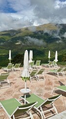 Cafe terrace with the view to mountain landscape