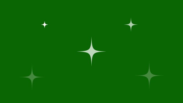 Glowing light trails, fast line glitter motion  twinkling stars animation, featuring white cartoon blinking stars, flat vector doodle sparkle, 2D shining twinkle effect on a green screen background