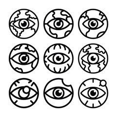 Mysterious all seeing eye symbols in circles