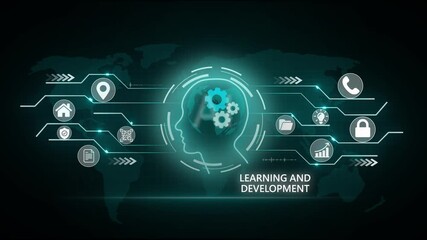 Digital Learning and development Concept With Global social network connection concept showing digital data communication across the earth background - Powered by Adobe