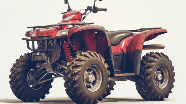 Red four-wheeled ATV with large tires