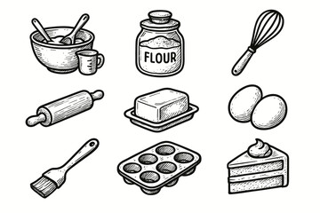 Essentials icon flour baking muffin vector bakery pin pastry icons butter cake