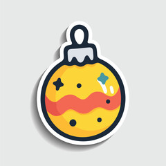 Cute Christmas Bauble Sticker. Cartoon Holiday Tree Ornament Vector Illustration.