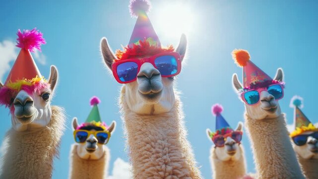 Party Llamas with Hats and Sunglasses