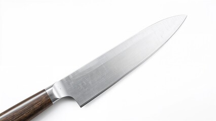 A chef's knife with a wooden handle and a large, sharp blade.