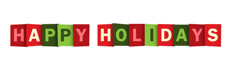 HAPPY HOLIDAYS green and red typography banner on transparent background