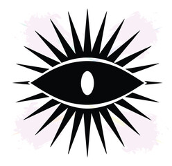 Mystical Eye with Radiating Spikes and Subtle Watercolor Background for Graphic Design Projects