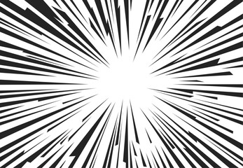 Horizontal background with manga style dynamic lines of power speed energy. radiate around center. Monochrom clean simple vector for comic book, anime, motion decorations.
