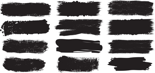 Collection of distressed grunge brush stroke elements abstract black paint artistic design texture background