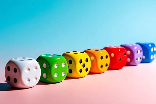 Colorful dice in a diagonal row showing spectrum
