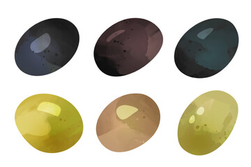 Hand drawn olive set. Watercolor collection of colorful olives for mediterranean design and branding.