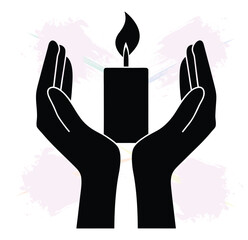 Human Hand Caring for Lit Candle with Warm Glow Silhouette