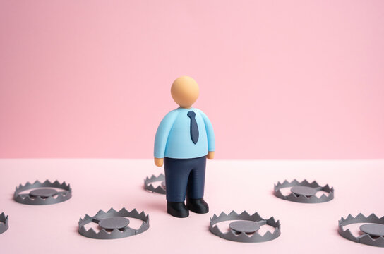 An office worker navigates a series of traps. An unfavorable contract. Harsh employment terms with fines and penalties. Exploitative labor conditions and workplace risks. Corporate ethics