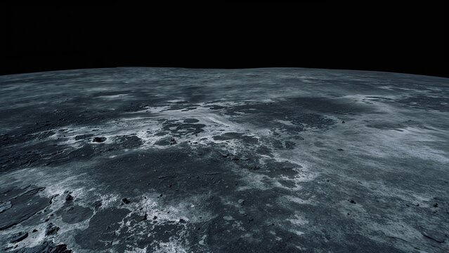 Lunar surface with craters, seen from space with a black background. Moon and space exploration, concept. The terrain and surface of the Moon.