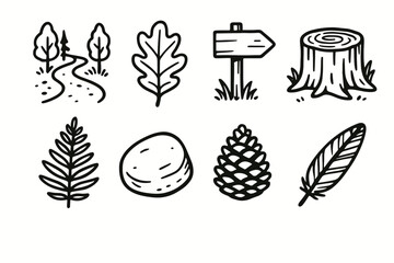 Stone icon leaf sign vector nature set stump walk pinecone feather tree