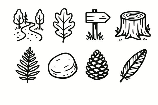 Stone icon leaf sign vector nature set stump walk pinecone feather tree