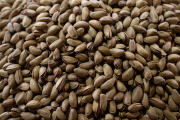 Organic Antep Pistachios Displayed at Local Market. Pile of Pistachio Nuts at Farmers Market. Traditional Market Stall Selling Pistachios.