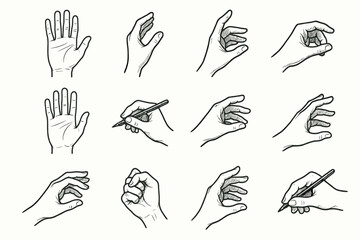 Fototapeta premium Curled side icons view icon pose vector hand reaching fine motion art
