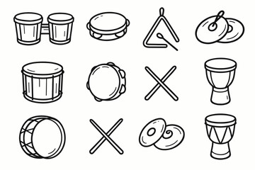 Music icon instruments vector icons rhythmic drum bongos triangle instrument tambourine hand