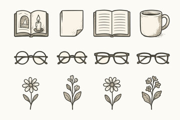 Icon pressed folded glasses icons flower reading journal cozy vector mood