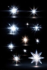 Glowing white starbursts on black background