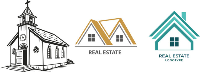 Obraz premium Church and Real Estate House Logos Collection building home