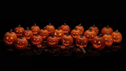 Pumpkin lanterns with carved faces illuminated against a dark background, labeled 2033.