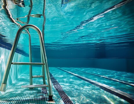 pool ladder summer fun water recreation swimming poolside relaxation aqua leisure blue green waves - Powered by Adobe
