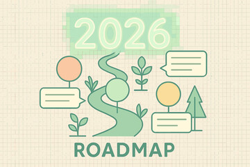 Linear roadmap design for 2026 with pastel colors and speech bubbles