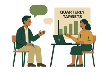 Business meeting discussion on quarterly targets with chart presentation