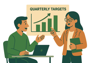 Business meeting with data presentation and growth chart discussion in office setting