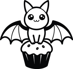 Cute cartoon Bat with big wings sitting on top of Ice cream illustration