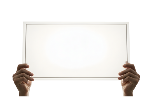 Hands holding blank white board