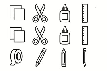Fototapeta premium Tape icons ruler scissors icon vector layout glue pencil minimal creative craft