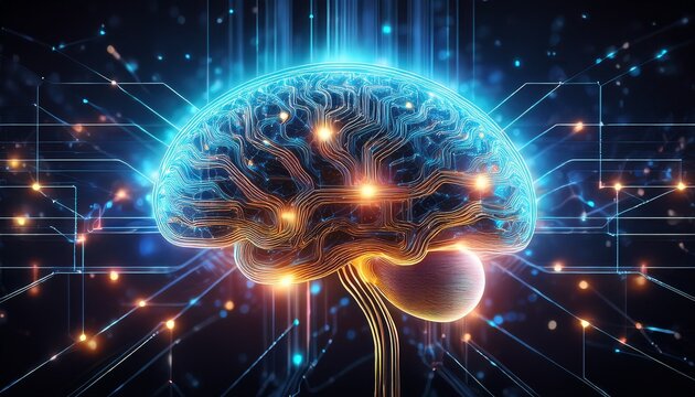 digital glowing brain with neural network connections n artificial intelligence concept