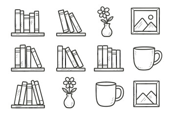 Picture icon vase frame icons mug book artistic leaning vector flower books