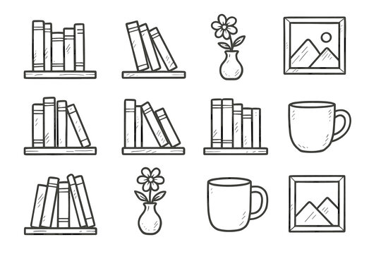 Picture icon vase frame icons mug book artistic leaning vector flower books